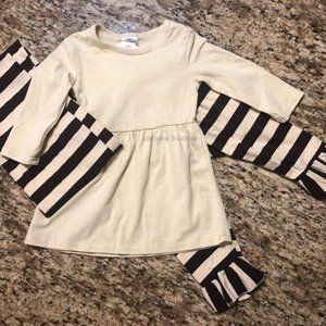 Cream & Brown Stripe, Shirt Pant & Scarf 3 pc Set  1226 XS  NWT Boutique